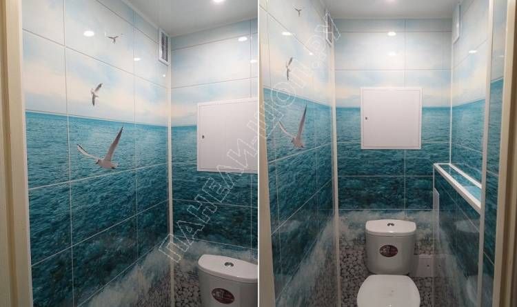 Отделка туалета в морской тематике с использованием пластиковых панелей